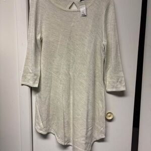 White House black market cream silver shimmer asymmetrical hem sweater